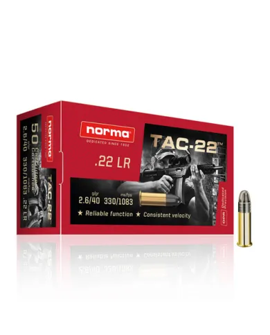 Amunicja bocznego zapłonu .22LR NORMA TAC-22 2.6g/40gr
