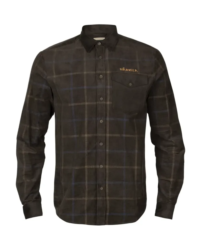 KOSZULA HARKILA KALDFjORD CORDUROY CHECK SHIRT SHADOW BROWN