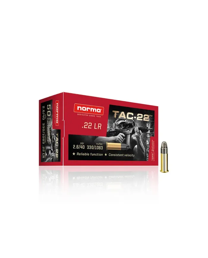 Amunicja bocznego zapłonu .22LR NORMA TAC-22 2.6g/40gr Amunicja bocznego zapłonu .22LR NORMA TAC-22 2.6g/40gr