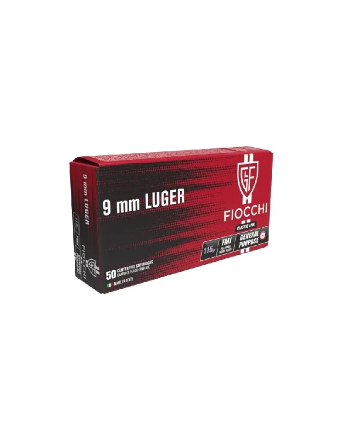 Amunicja Fiocchi, kaliber 9mm LUGER, FMJ, 7,5G 115grs,