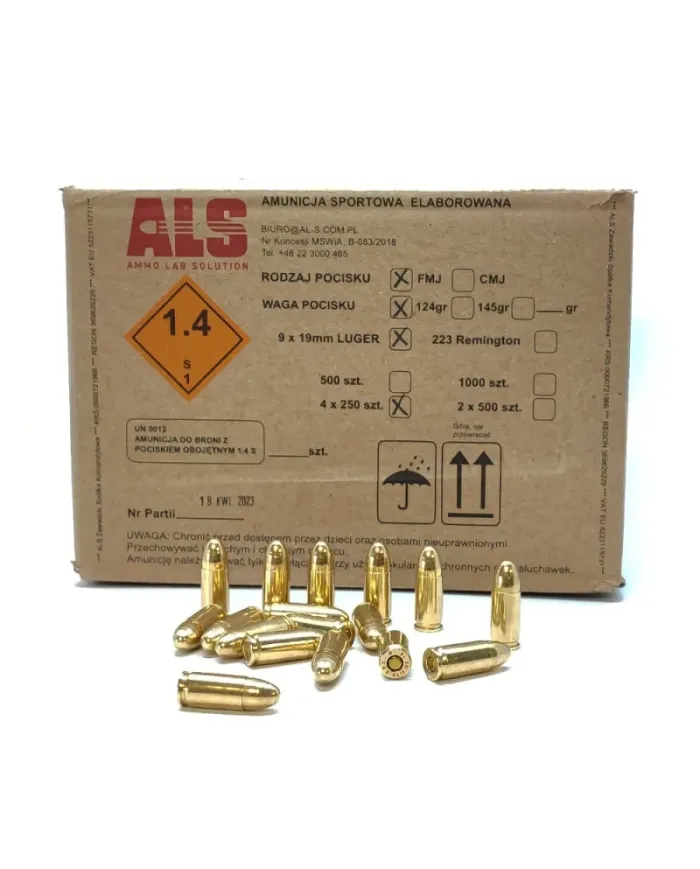 AMUNICJA ALS 9x19mm 9,4g/145gr FMJ (Elaborowana)