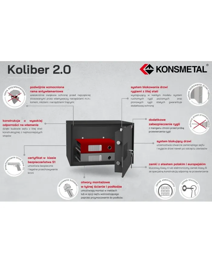 Sejf KONSMETAL Koliber 2.0 60 Poziom S1 604 372 372 SD7416