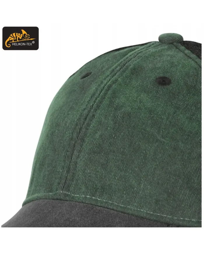 CZAPKA HELIKON TRUCKER PLAIN - WASHED COTTON - WASHED DARK GREEN/WASHED BLACK
